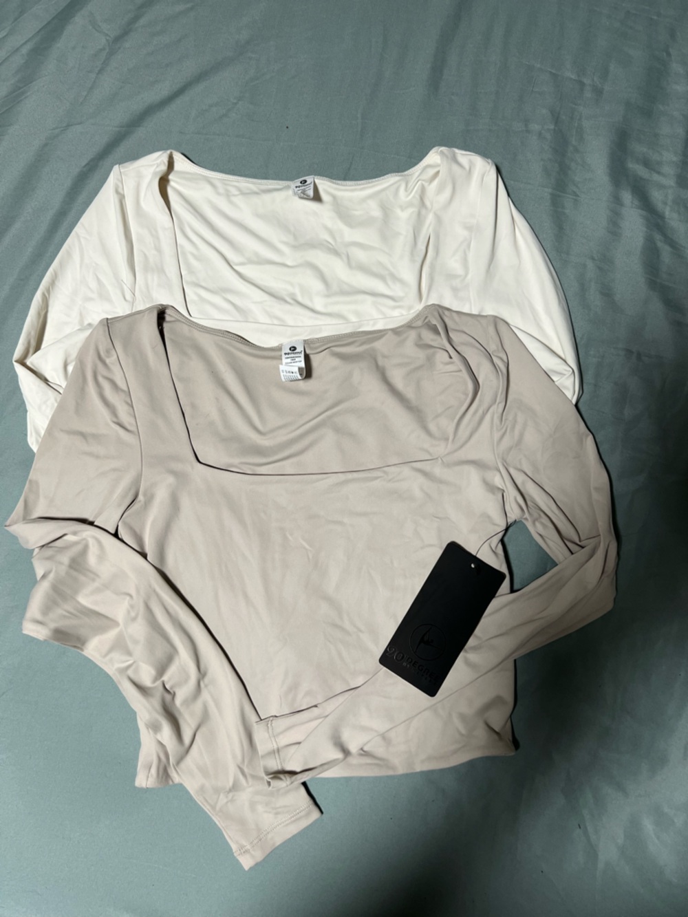 90 Degree By Reflex Long-Sleeve Scoop Neck Top in Cream and Light Taupe